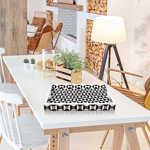 Handicrafts Home Resin Inlay Wood Black White Decorative Ottoman Tray,17x11 - color: Discovery Cypher, size: 17" x 11" x 2"