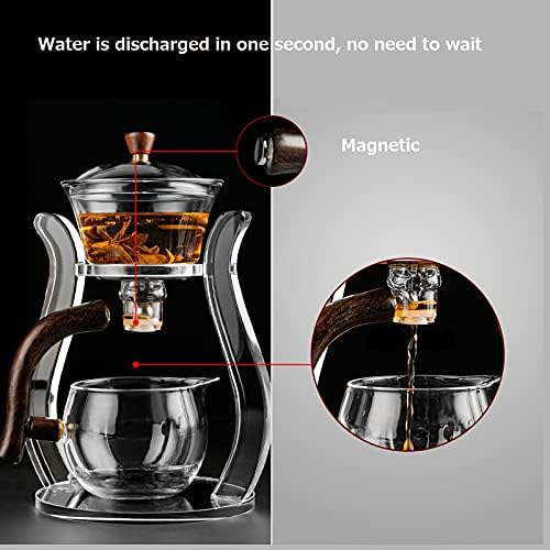 RORA Lazy Kungfu Glass Tea Set Semi Automatic Drip Rotating with Infuser Glass Teapot Set (6 cups) - color: Clear, size: teapot set