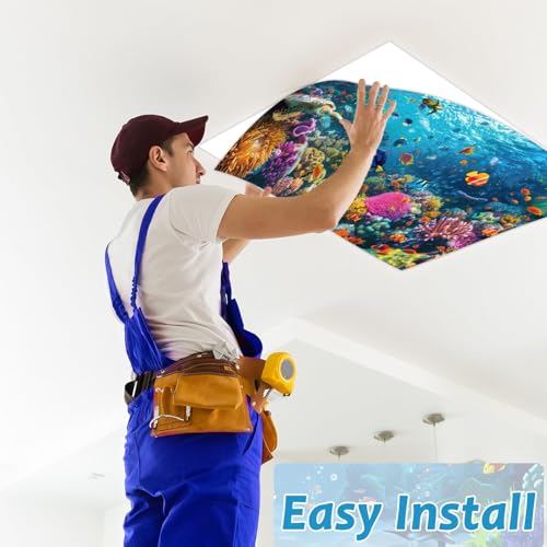 Wiooffen 6 Pcs Fluorescent Light Covers with 60 Magnets Decorative for Classroom Ceiling Light 4 x 2 Feet Magnetic Light Covers Filter Easy Install for Office Hospitals & Home (Ocean) - color: Ocean