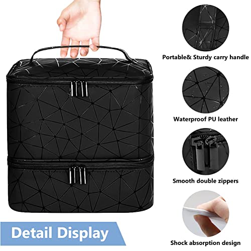 CTWWFS PU Leather Nail Polish Organizer and Nail Lamp Case, Nail Kit Organizer Holds 30+ Bottles (15ml - 0.5 fl.oz) and a Nail Lamp, Nail Polish Carrying Case with Manicure Tools Storage Sections - color: A-Black