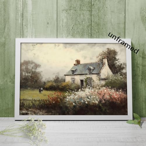 Huabsad Vintage Landscape Flower Portrait Oil Painting Canvas Wall Art Antique Cottage Outdoor Garden Spring Wall Decor Rustic Farmhouse Bedroom Aesthetic Painting Prints 24x36in Unframed - color: Oil painting03, size: 24x36in Unframed