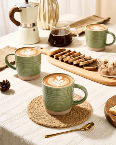 famiware Coffee Mugs Set of 4, 13 oz Mug Set, Ceramic Cup Set with Handle - color: Constellation-Olive Green, size: 4 Count (Pack of 1)