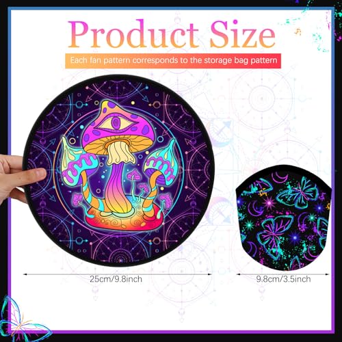Gejoy 24 Pcs Mushrooms Skulls Foldable Flying Fan Disc Hand Fans 8 Style - color: Mushroom