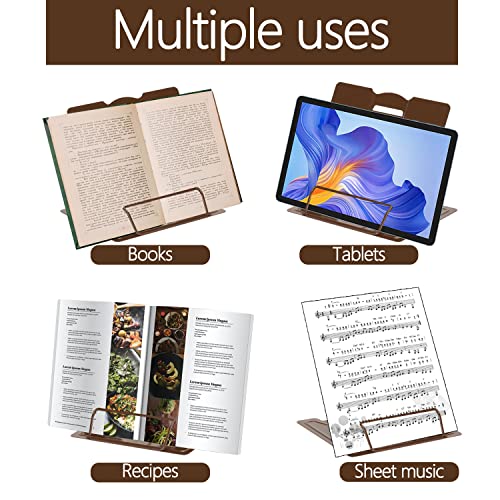 Metal Book Stand Adjustable Book Holder for Reading - color: Full Brown