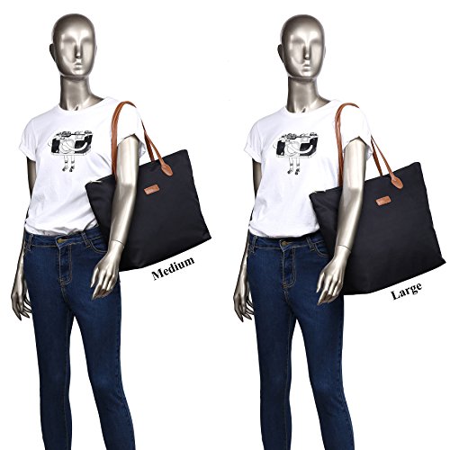 Water Resistant Light Weight Nylon Tote Bag Handbag - color: Black, size: Medium