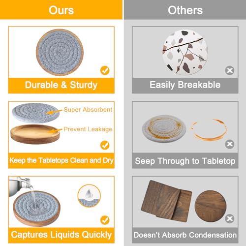 Wood Coasters for Drinks, Eykao Absorbent Coaster Sets of 5, Woven Drink Coasters for Coffee Table, Housewarming Gift for Farmhouse Home Decor,4 inches - color: Light Grey