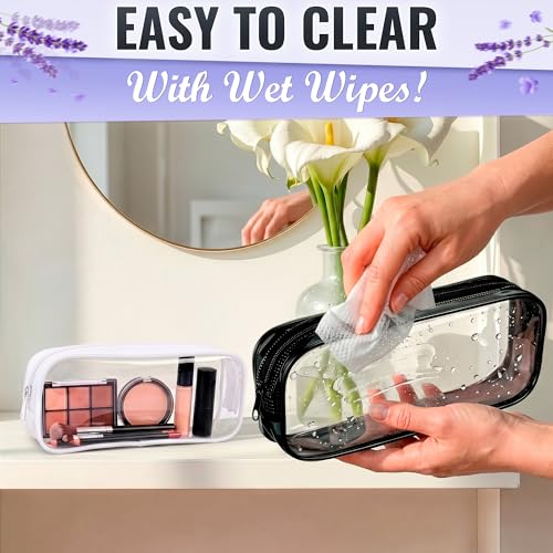 KETAR 2 Pcs Small Clear Makeup Bag for Purse, PVC Plastic (Black and White) - color: Clear Small Makeup Bags (2 Pcs)