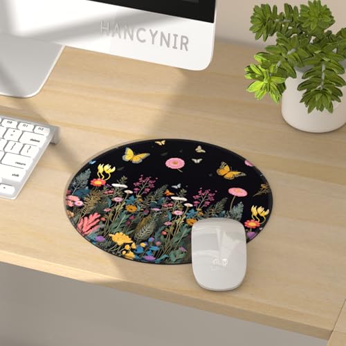 Hancynir Butterfly Floral Round Mouse Pad, Small Mousepad for Laptop Desk - color: Butterfly Flower Plants