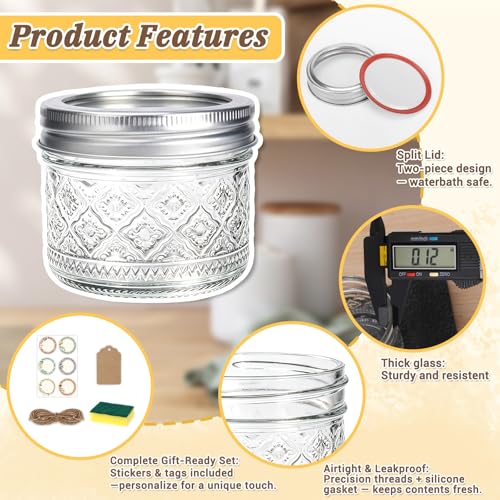 STARSIDE Mini Glass Mason Jars 4oz 24-Pack with Airtight Split Lids - color: Clear05-4oz