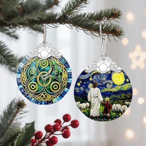 Jesus & Child Starry Night Stained Glass Ornament – Religious Christmas Ornament, Christian Christmas Decoration, Religious Gifts for Her or Him, Gifts for Christians, Friends or Loved Ones - color: Jesus