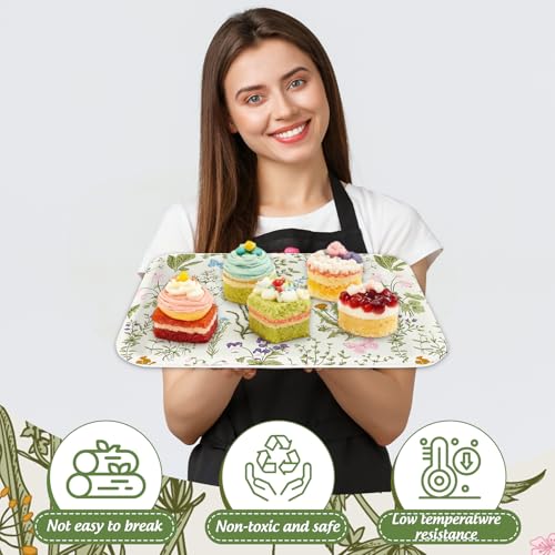 FYSUIMU 3 Pcs Wildflower Serving Trays Melamine Platter Vintage Spring Floral Serving Dishes Charcuterie Board for Party Sharing Snack Fruit Dessert Supplies, 10 x 13 In - style: Wildflower2