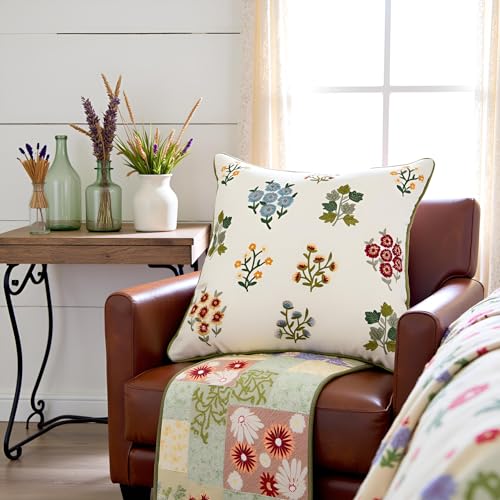 Embroidered Throw Pillow Covers 18x18 inch Pack of 2 Multiflower - color: Multiflower