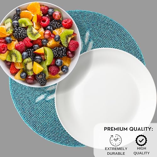Decorative Beaded Table Mat - 13” Round Charger Plate | Handmade Elegant Beaded Placematss & Polyester Backing | Home & Kitchen Decor Single Pack (Silver Teal) - ALPHA Living HOME - color: Silver Teal, size: Set of 1