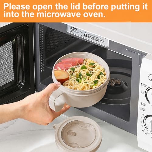 Microwave Soup Mugs with Lids,28.7oz Microwave Ramen Bowl with Lid,Improved Easy-Grip Design for On-the-Go - Holds Soup, Rice, Cereal & More - BPA-Free(Beige) - color: Beige
