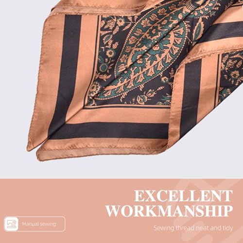 35 Inches Silk Head Scarf-Satin Hair Scarves Silk Bandana Scarf Headscarf for Women's Fashion Scarves - color: Brown-large Cashews