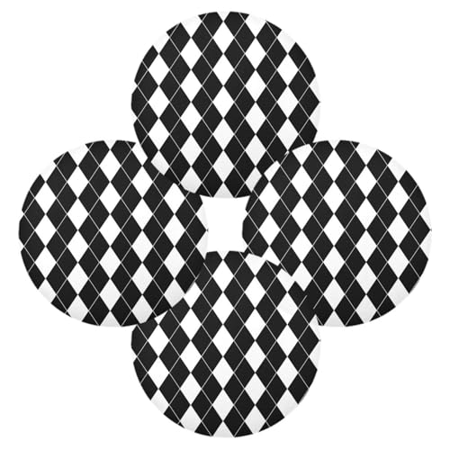 Black White Harlequin Pattern Round Placemats Washable ‌Heat Resistant‌ ‌Non-Slip Place Mats Table Place Mat for Kitchen Dining - color: Black White Harlequin Pattern, size: 15.4x15.4inx1