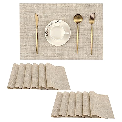 Leetaltree Woven Vinyl Beige Placemats Set of 12, Linen Look & Easy to Clean - color: Beige, size: Set of 12