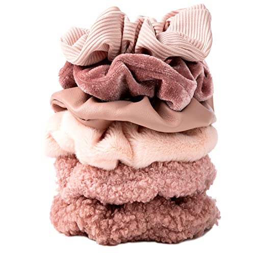 Scrunchies for Women Girls 6Pcs Large Velvet Scrunchies for Long Thick Hair Ultra Textured Soft Cotton Scrunchy Hair Ties Pink Hair Bands No Damage Ropes Ponytail Holders Bulk Cute Hair Accessories - color: 6PCS Pink