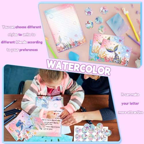 TaoBary 160 Pcs Mermaid Stationery Paper and Envelopes Set, 5.5 x 8.25'' - size: 5.5 x 8.25 Inch, style: Mermaid