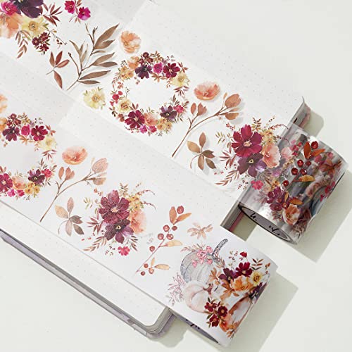 WT Autumn Rose Wide PET Tape, Single Roll, Original Designs, Floral Decorative Tape, Transparent Craft Tape for Bujo Planner & DIY Supplies, Watercolor Flowers - color: WT Autumn Rose Wide PET Tape