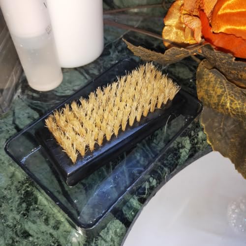 NewFerU Wooden Nail Brush Cleaner Black with 100% Natural Boar Bristles - color: Black Two-sided
