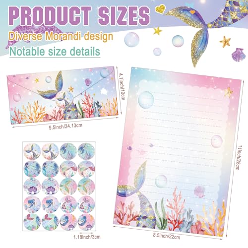 TaoBary 160 Pcs Mermaid Stationery Paper and Envelopes Set, 8.5 x 11'' - size: 8.5 x 11 Inch, style: Mermaid