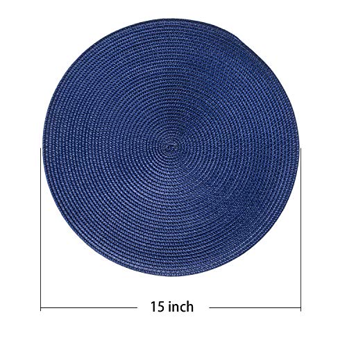 AHHFSMEI Round Placemats Set of 6 Heat Resistant Washable Non-Slip Woven Braided Table Mats for Dining Table Kitchen & Home Decor (Navy Blue) - color: Navy Blue, size: Set of 6