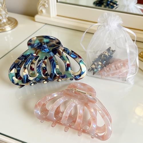 Fashion Acetate Hair Clips for Women Gilrs,2PCS Set,Marble Royalblue&Pink - color: Royalblue&Pink