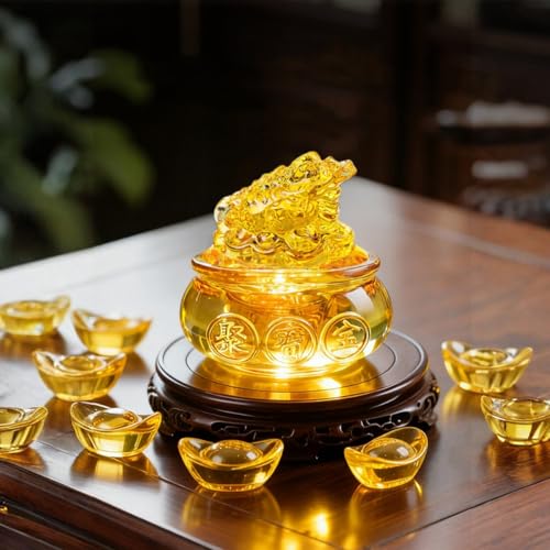 Feng Shui Treasure Basin Set Colorful Crystal Glass Lucky Money Toad - color: Yellow 2