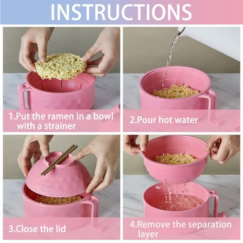 2 Sets 40 oz Microwave Ramen Bowl with Handles, Pink, Light Blue - color: Pink,Light Blue