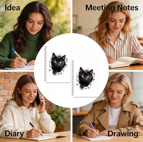 2 Pcs Funny Cat Spiral Notebook, Cute Cats Gifts Journal Notebook for Women - color: Multicolour 0002