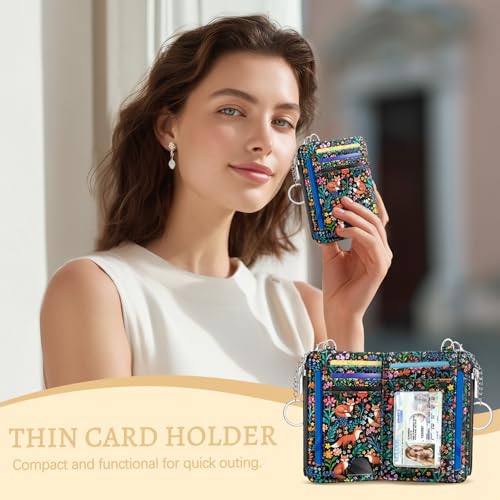 Kelvoris Credit Card Holder Small Wallet Women, Slim RFID, Fox Flowers - color: Fox