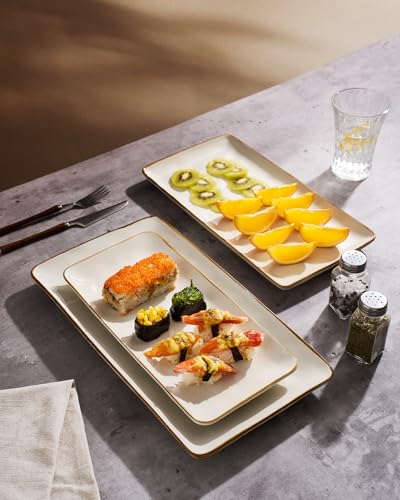 Famiware Serving Platters Set of 3 Sizes - Rectangular, Vanilla White - color: Vanilla White