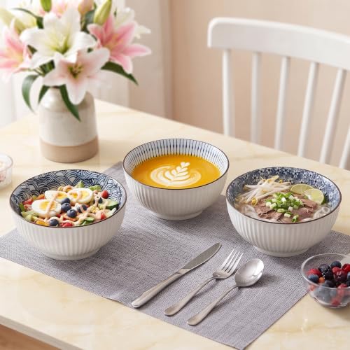 60 oz Large Soup Bowls Set of 3, Pho Bowls, Ramen Bowl - Assorted - size: Assorted Pattern (8 Inch, 60 oz)