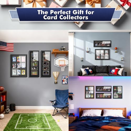 Trading Card Display Case, 5 Standard Baseball Card Display Frame - size: 5 Card-Black
