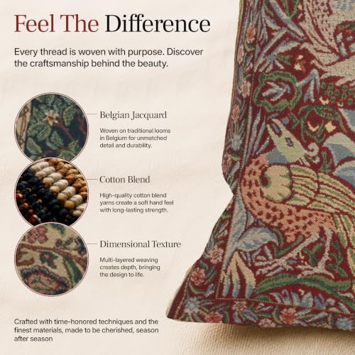 William Morris Peacock and Dragon Red Tapestry Throw Pillow Cover 16 x 16in - color: Peacock and Dragon Red