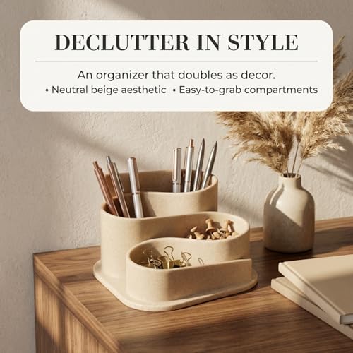 OAKOA Aesthetic Desk Organizer - Modern Desk Accessories - Boho Pen Holder - color: Beige