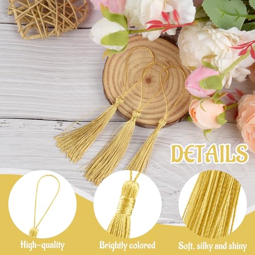 100 Pcs Bookmark Tassels Bulk Champagne Gold Soft Craft Silky Handmade Mini Tassels for Jewelry Making with Loops for DIY Craft Accessory Dress Decoration - color: Champagne Gold
