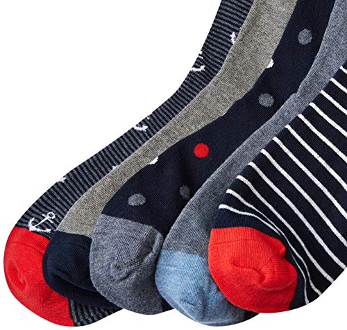 Amazon Essentials Men's Patterned Cotton Dress Crew Socks, 5 Pairs - color: Blue/Red/Grey, size: 8-12
