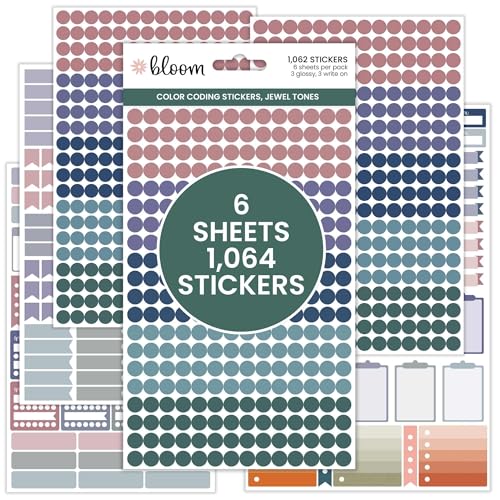bloom daily planners Color Coding Planner Stickers - 1/4" Minimalist Dot Labels - Six Sheets, 1000+ Stickers Per Pack! - Jewel Tones - color: Jewel Tones