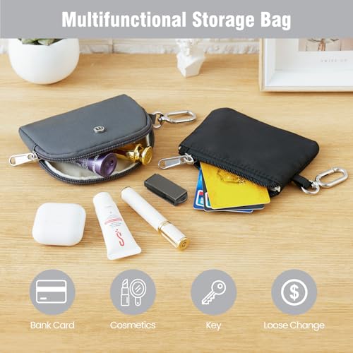 Mini Dual Pouch Wristlet Wallet for Women – Zip Around wristlet Keychain Wallet with 2 Wristlets, Ideal for Dog Walking, Coffee Runs & Lunch Break Essentials (Black+Grey) - color: Black+Grey