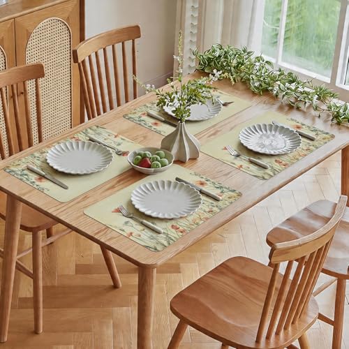 Vinyl Placemats Set of 6-12x17 Inch - Heat Resistant Washable Place Mats Waterproof Non-Slip Wipeable Table Mats for Dining Table Decor, Spring Outdoor Plastic Placemat - color: Floral-2