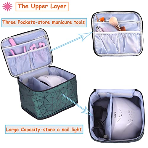 Nail Polish Organizer Holds 30 Bottles (15ml) and 1 Nail Light Nail Polish Carrying Case with Storage Pockets for Manicure Tools Double Layer Nail Storage Travel Bag with Handle (A-Green) - color: A-Green