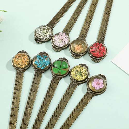 Vintage Dried Flower Bookmark Ruler, Resin Encased for Book & Craft Lovers - color: 9pcs