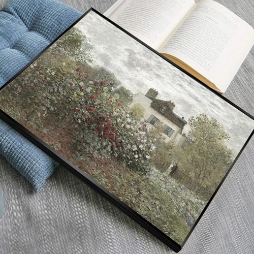 Huabsad Vintage Landscape Monet Flower Oil Painting Canvas Wall Art Antique Cottage Outdoor Garden Roses Lover Wall Decor Rustic Farmhouse Bedroom Aesthetic Prints 12x16in Black Framed - color: Oil painting02, size: 12x16in Metal Framed