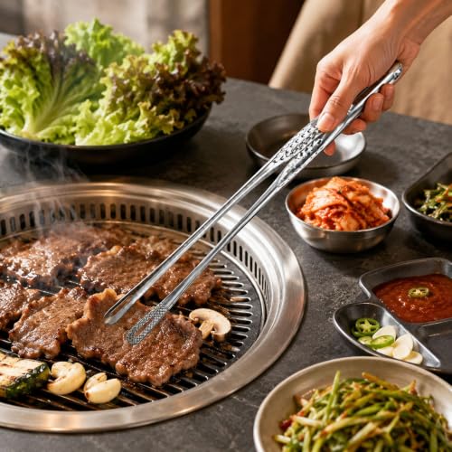 Korean BBQ Tongs 11 Inch 304 Stainless Steel Cooking Tweezers 2 Pcs