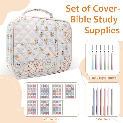 Bible Cover Case For Women,Large Bible Bag with Study Supplies,Quilted Bible Carrying Case for Girls,Portable Bible Case with Highlighter, Pens,Tabs,Bible Study Gifts for Women - size: Style A