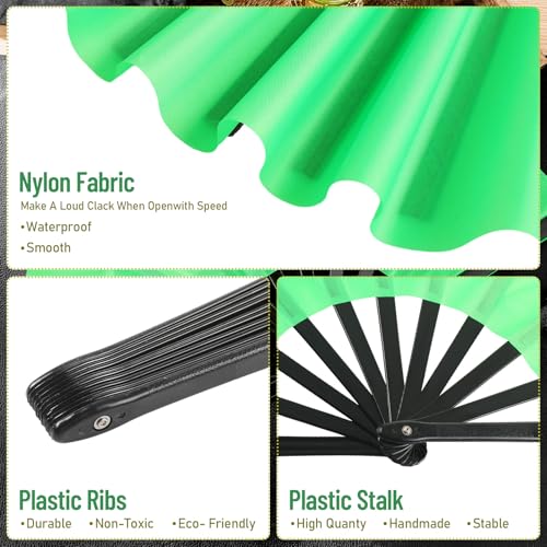 Maitys 2 Packs Large Folding Hand Fans, 13'', White and Green - color: White and Green