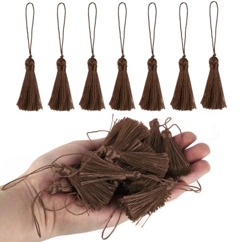 48Pcs Mini Bookmark Tassels Handmade Keychain Silky Tassel - color: 37# Coffee