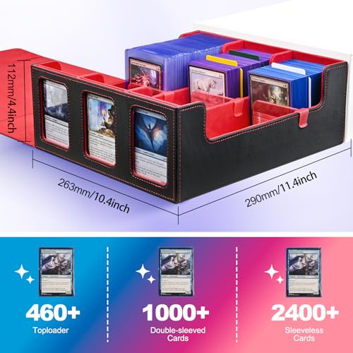 UAONO 3-Row 2400+ Trading Card Storage Box with Commander Display - color: Black&Red, size: 3-row